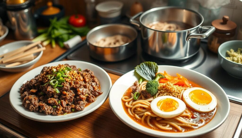 ground beef and ramen noodles