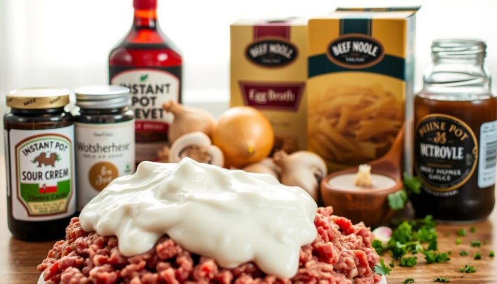 Instant Pot Ground Beef Stroganoff ingredients Instant Pot Ground Beef Stroganoff ingredients