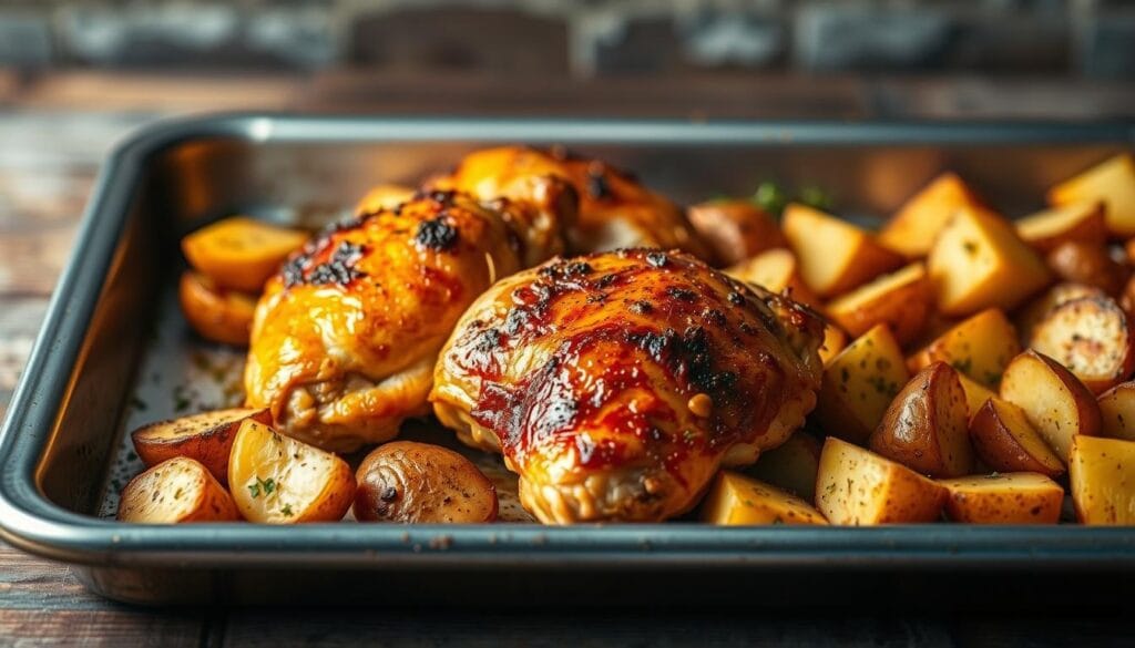 baked chicken thighs and potatoes