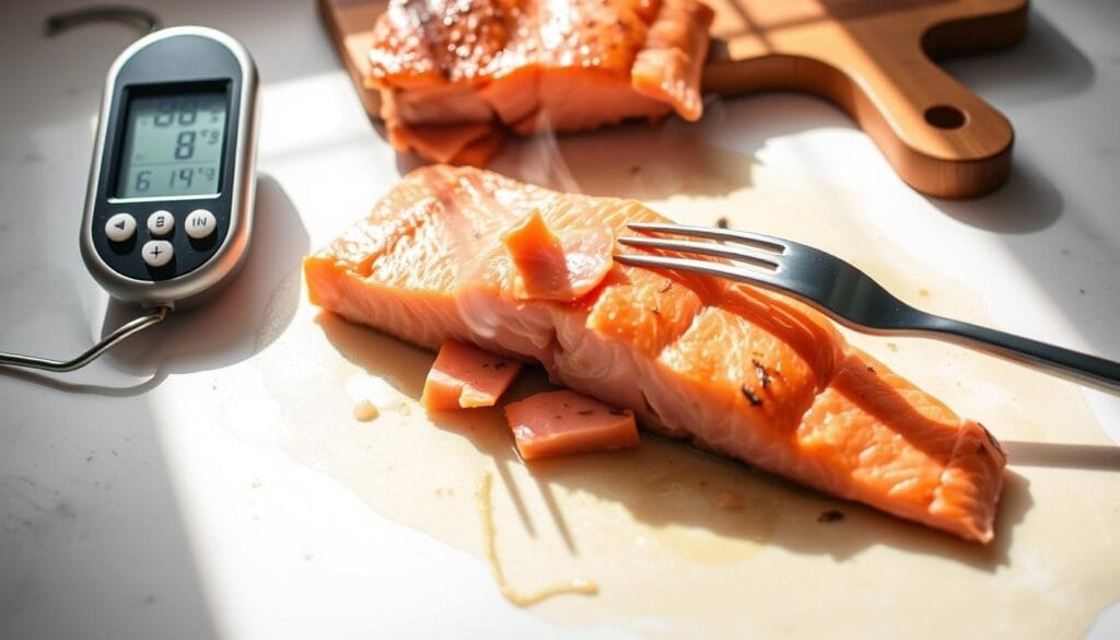 checking salmon doneness and temperature checking salmon doneness and temperature