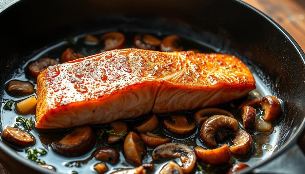 seared salmon in pan seared salmon in pan