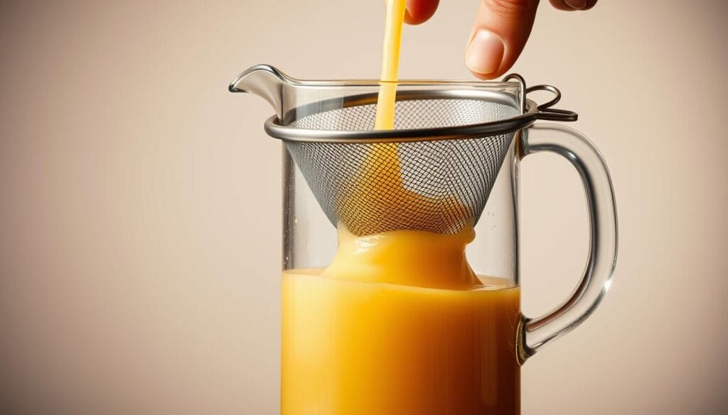 straining apple juice How to Make Apple Juice Without a Juicer