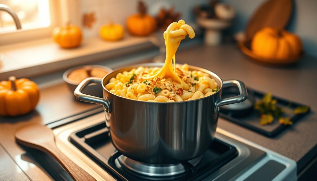Mac and cheese prepared on the stovetop for Thanksgiving Mac and cheese prepared on the stovetop for Thanksgiving